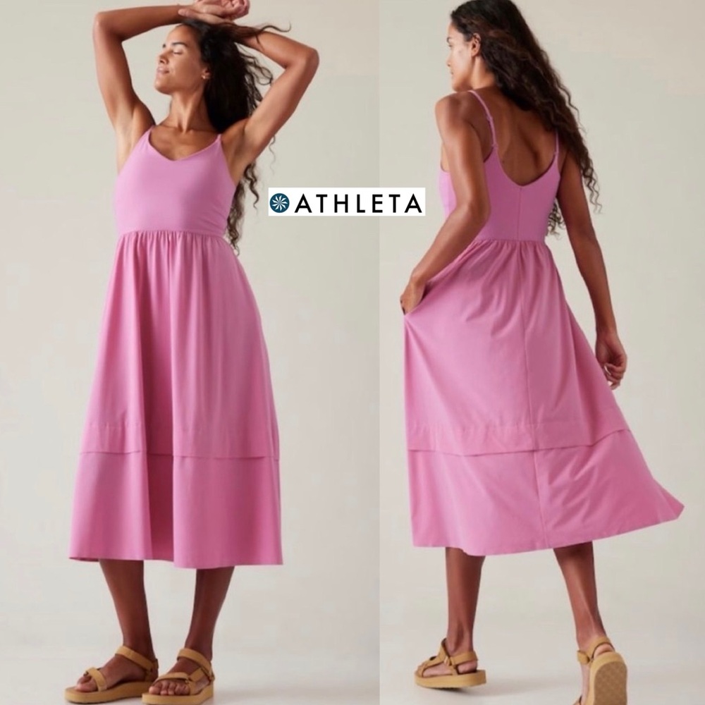 Athleta Elation V-Neck Hybrid Dress Bubblegum Maritima S P Midi Outdoor 601546